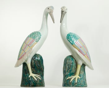 Mirror Pr Chinese Famille Rose Porcelain Cranes