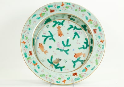 Chinese Qing Enameled Pale Celadon Porcelain Bowl