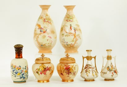 7 British "Blush Ivory" Porcelains; Worcester, Etc
