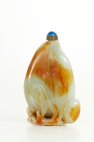 Chinese 18C Pale Celadon/Russet Jade Snuff Bottle