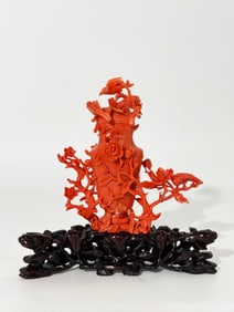 Chinese Carved Branch Coral Covered Urn 140.5G