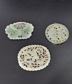 2 Chinese Pale Celadon Jade Plaques; 1 Pendant