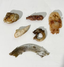 6 Chinese Archaistic Carved Jade Pendants