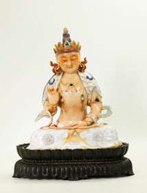 Lg Chinese Enameled Porcelain Seated Buddha