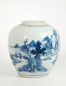 Chinese 18th C Blue & White Porcelain Ginger Jar