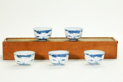 5 Chinese Tianqi Ming Blue & White Porcelain Cups