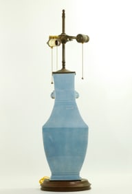 Chinese Claire de Lune Porcelain 4 Sided Vase Lamp