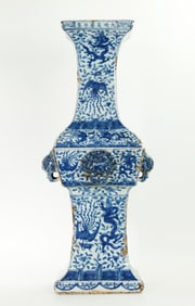 Chinese Dragon Phoenix Blue White Porcelain Vase