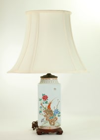 Chinese Enameled Porcelain Cong Shaped Vase Lamp