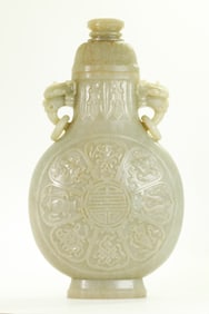 Fine Chinese 19th C Pale Celadon Jade Covered Urn