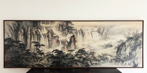 Hu Nien-Tsu; Ink Paper Scholars View Waterfalls