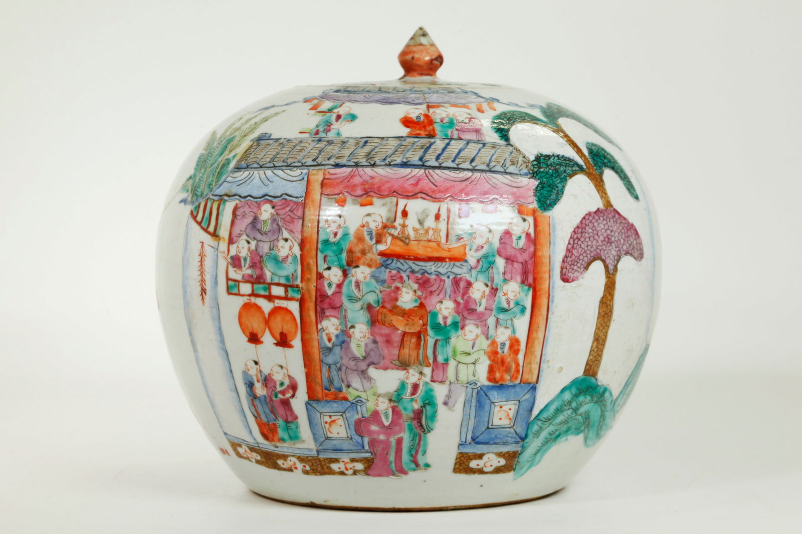 Lg Chinese Enameled Porcelain Gourd Boys Jar (1 of 5)