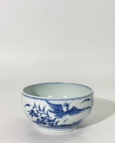 Chinese Blue & White Porcelain Water Bird Bowl