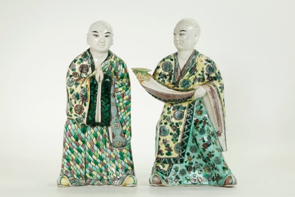 2 Chinese Enamel on Biscuit Porcelain Lohans