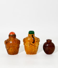 3 Chinese Butterscotch Amber Snuff Bottles 203.6G