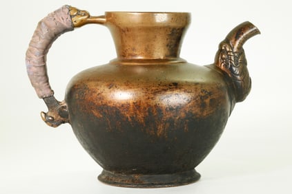 Tibetan Bronze Ritual Pitcher Dragon Spout Handle