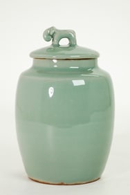 Chinese Longquan Celadon Porcelain Covered Jar
