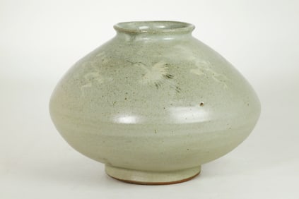 Korean Crane & Cloud Inlaid Celadon Porcelain Jar