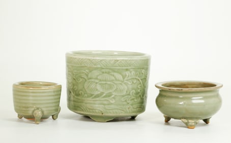 3 Chinese Longquan Celadon Porcelain Censers