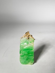Chinese Jadeite Chilong & Bi 14K & Diamond Pendant