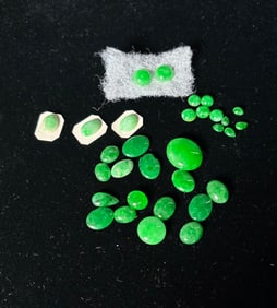 31 Fine Chinese Green Jadeite Cabochon "Jewels"