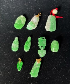 9 Good Chinese Carved Green Jadeite "Jewels"