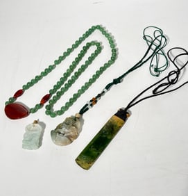 Chinese 2 Jadeite Pendants 1 Maori Agate Necklace