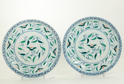 Pr Chinese Doucai Enameled Porcelain Plates