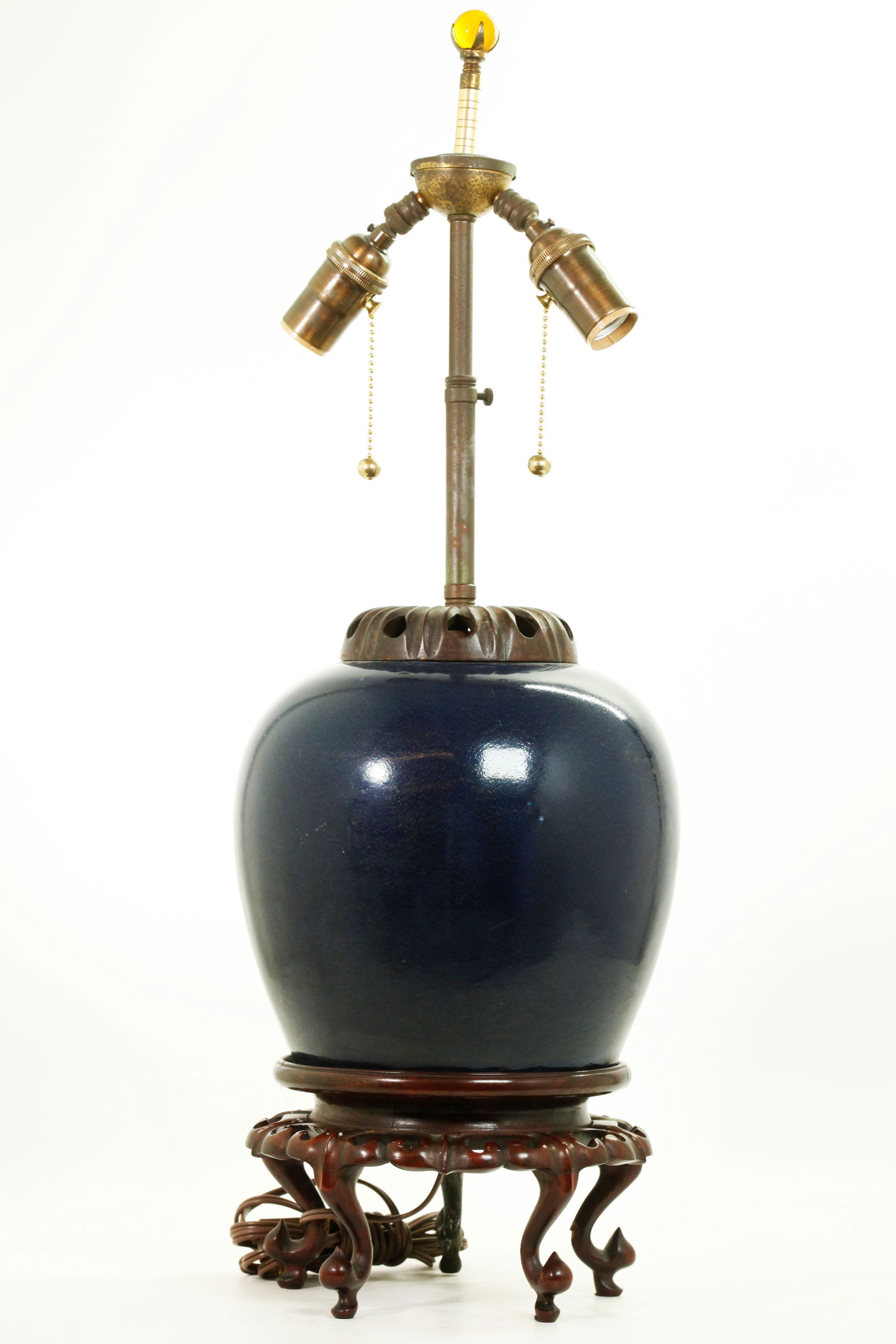 Chinese 18 C Monochrome Blue Porcelain Jar Lamp (1 of 5)