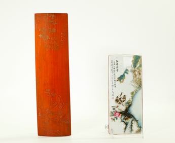 2 Good Chinese Wrist Rests: Bamboo & Porcelain