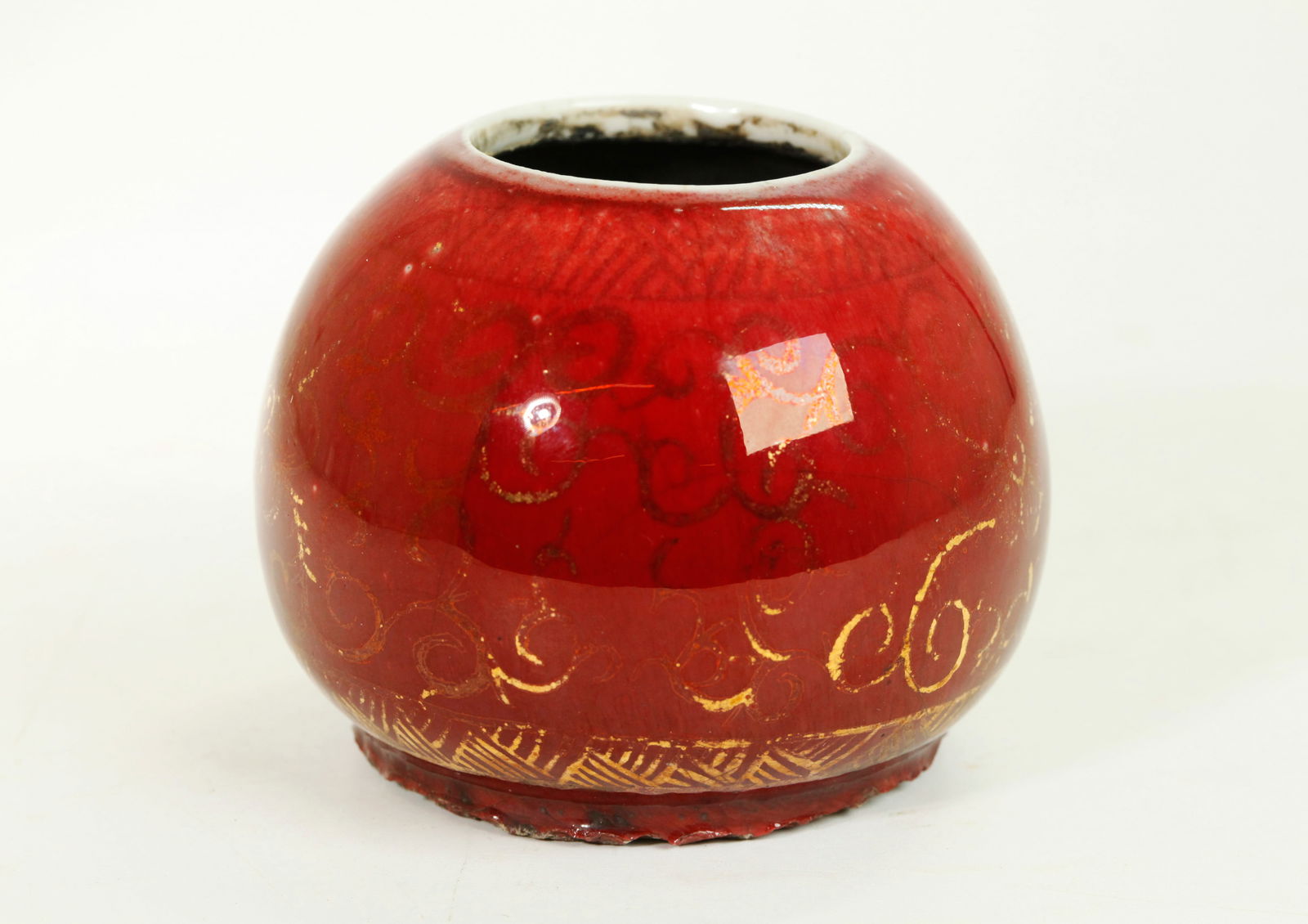 Chinese Red Crackle Porcelain Brush Washer (1 of 5)
