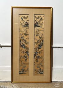 Pr Chinese 19th C Silk Embroidered Sleeve Ends