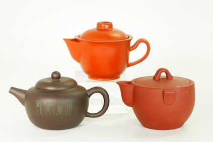 2 Chinese Yixing Zisha Fairness Pitchers; 1 Teapot