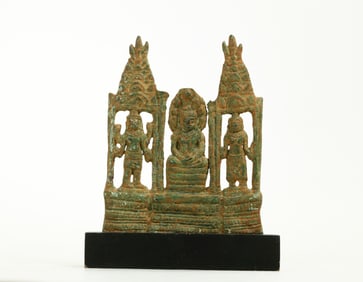 South East Asian Bronze 3 Figure Devotional Plaque