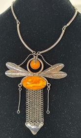 Modernist Silver & Butterscotch Amber Necklace