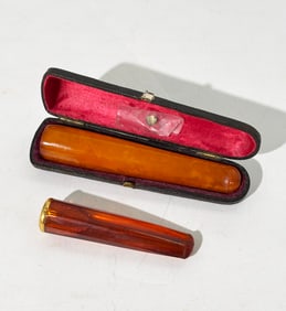 2 European 19th C Amber Cheroot Cigar Holders