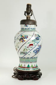 Chinese 19th C Enameled Porcelain Jar Lamp