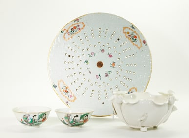 Rare Chinese 18C Export Porcelain Strainer 3 Bowls