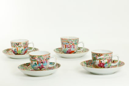 4 Chinese Mandarin Porcelain Sm Cups & 4 Plates