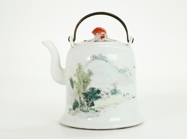 Chinese Artist Enameled Porcelain "Bell" Teapot