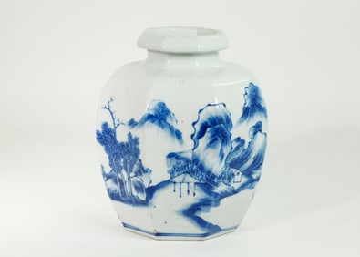 Chinese Blue & White Octagon Porcelain Jar