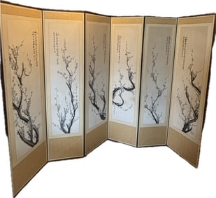 Chinese Screen; 6 Panel Ink Prunus Branches