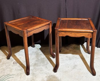 Pair Chinese Hard Wood 4 Legged Stools