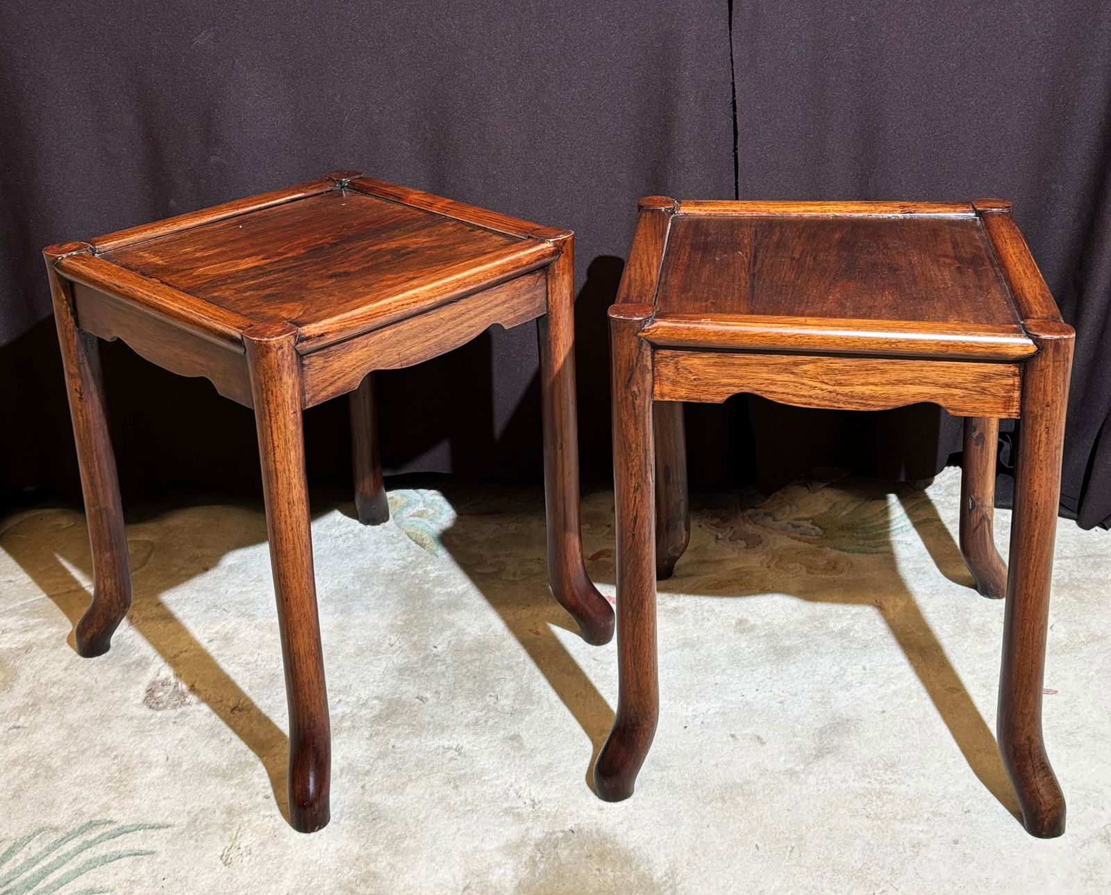 Pair Chinese Hard Wood 4 Legged Stools (1 of 6)