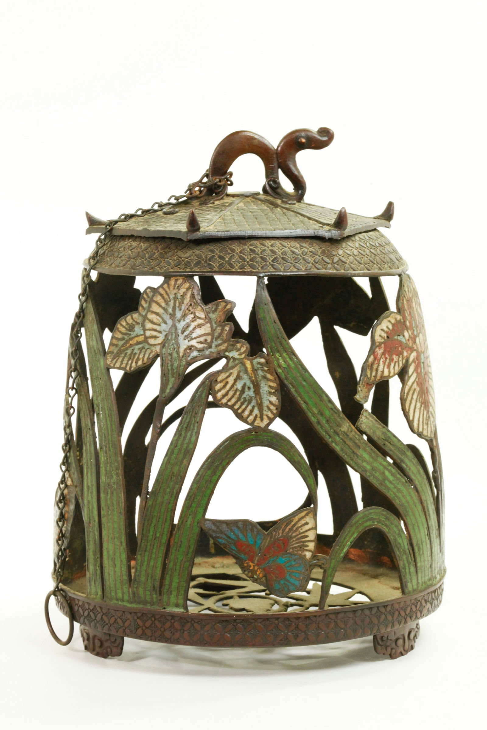 Japanese Champleve Bronze Hanging Garden Lantern (1 of 5)
