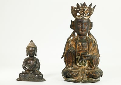 2 Chinese Bronze Seated Buddhas; Ming & Qing