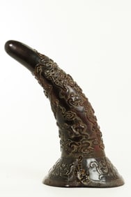 Chinese Chilong & Cloud Carved Water Buffalo Horn