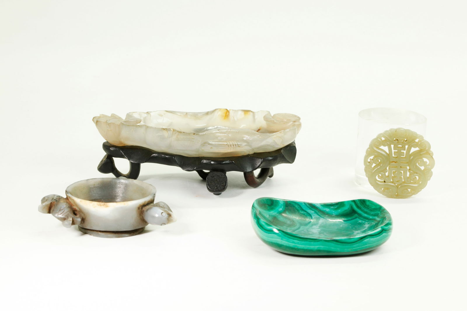 4 Chinese Hard Stone Carvings 2 Trays Pendant Bowl (1 of 7)