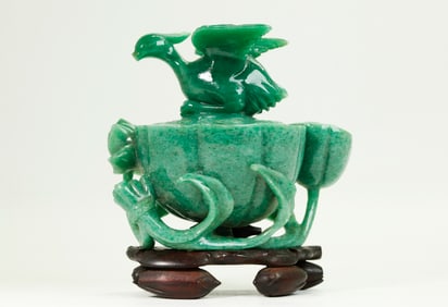 Chinese Carved Chrysoprase Lotus Pod Water Pot