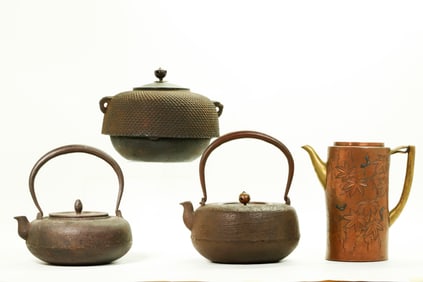3 Japanese Cast Iron Tetsubin Teapots; 1 Pitcher